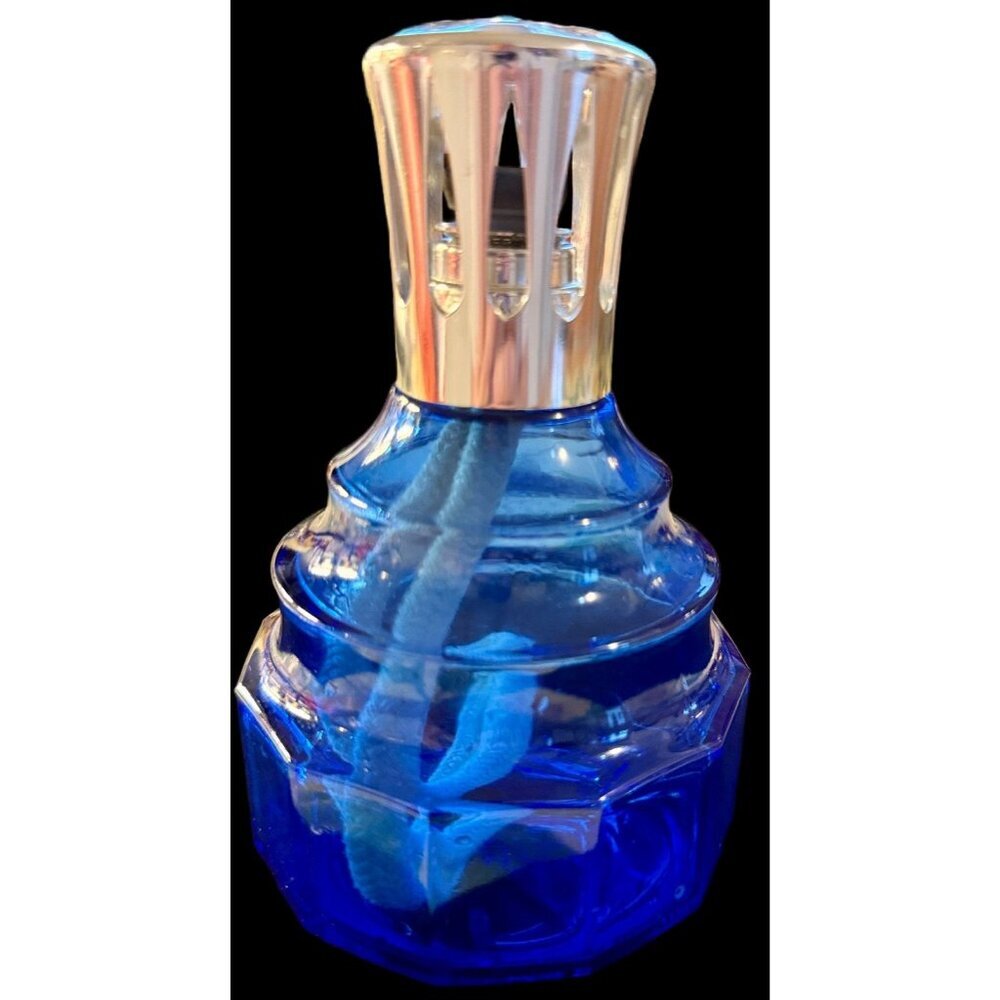 LAMPE BERGER Cobalt Blue 6"  Tall Fragrance Lamp Silver  Tone Crown Complete - Picture 2 of 9